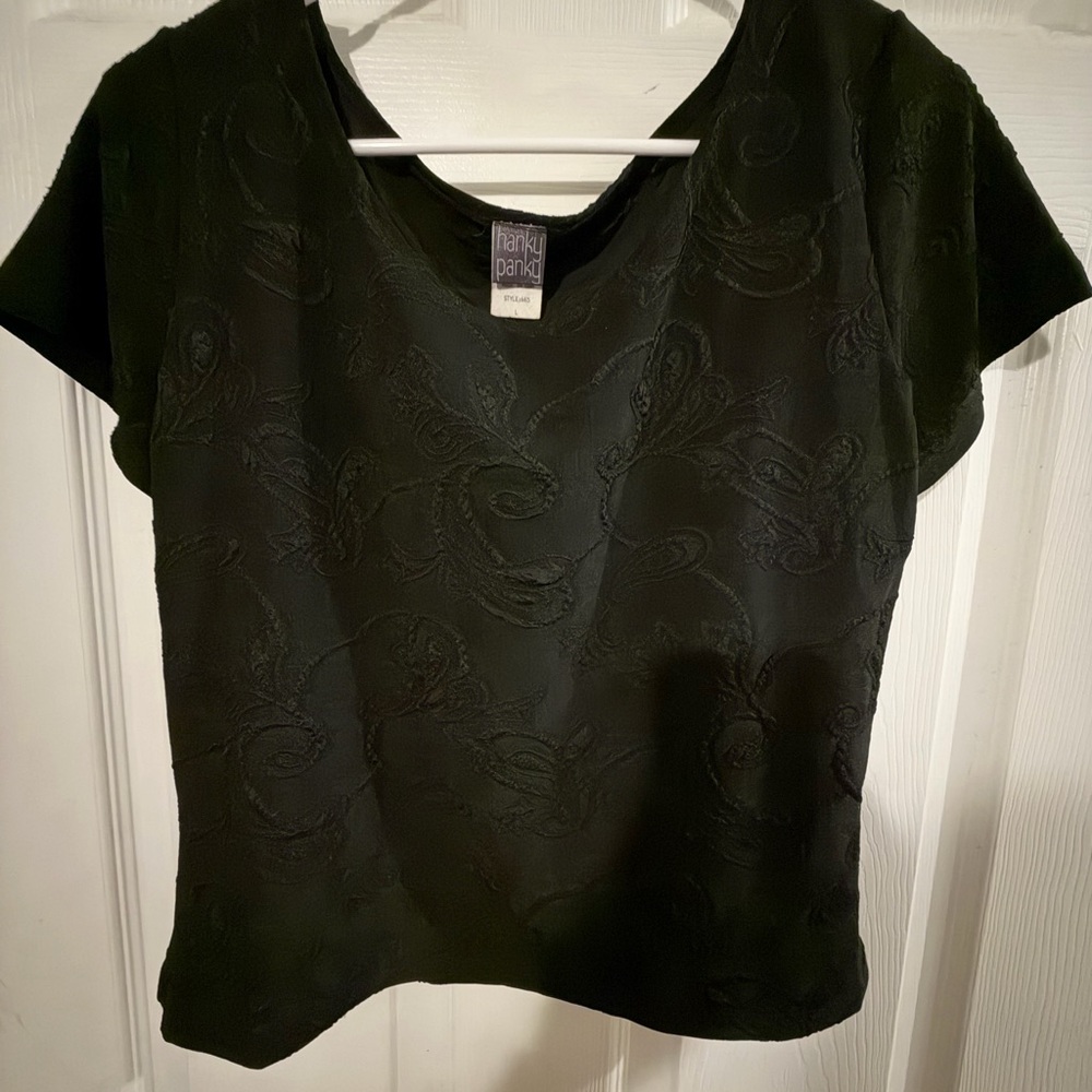 Hanky Panky Black Embroidered Short Sleeve Top